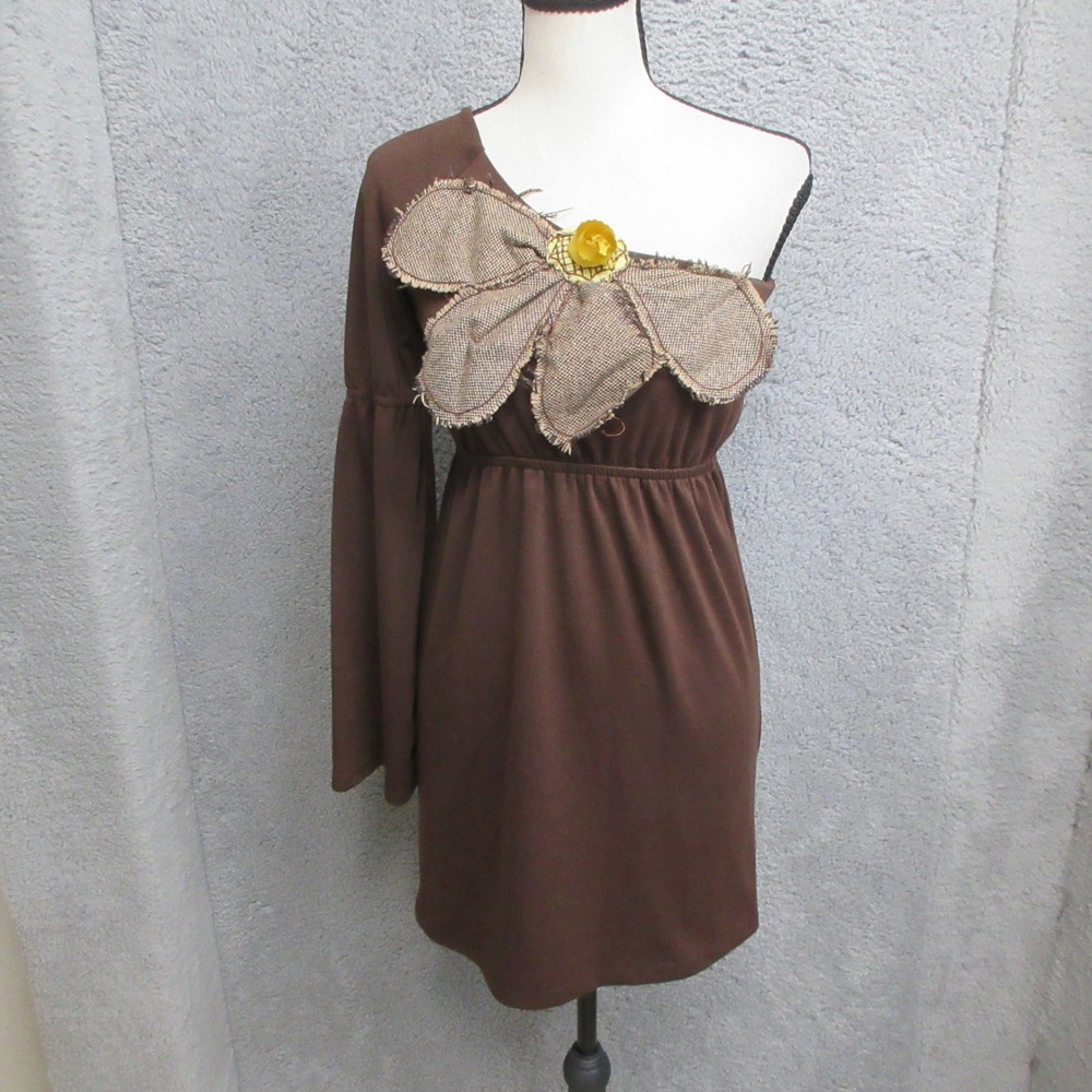 Judith March Asymmetrical Dress Women S Brown One Shoulder Boho Y2K Rustic Glam